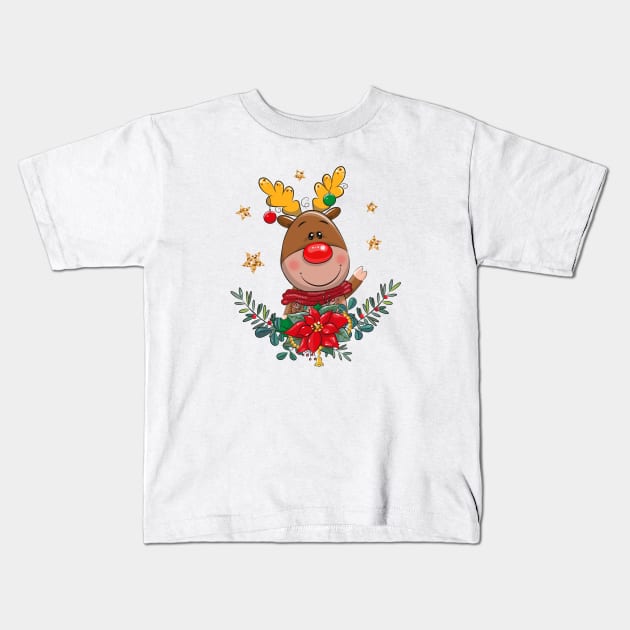 Christmas cute deer Kids T-Shirt by Reginast777